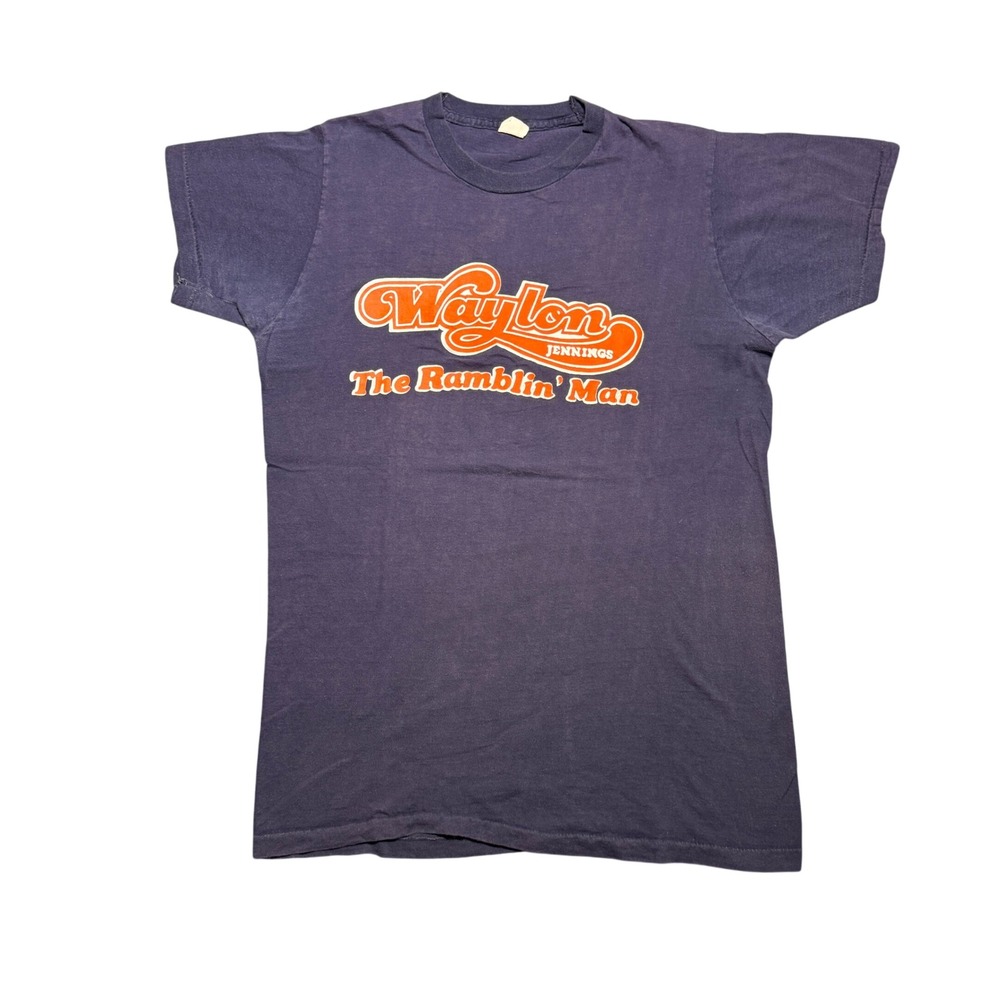 Vintage 70s Waylon Jennings The Ramblin Man T-Shirt Navy S/M